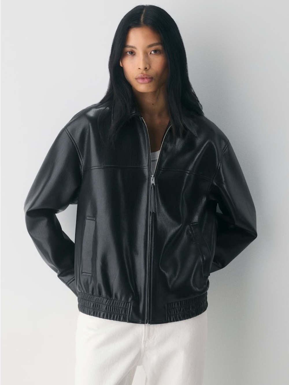 Aritzia Black Faux-Leather Bomber Jacket